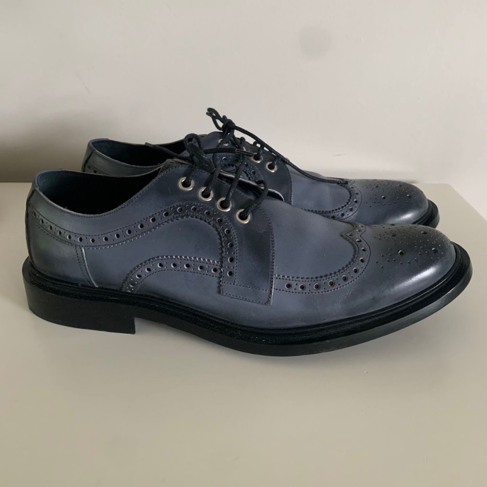 Jimmy Choo lace up wing tip ombre leather blue gray shoes
